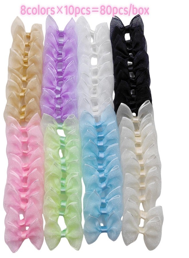 Wonesifee 80pcs Mesh Lace Chiffon Bows 2" Mini Tulle Pre-Tied Premade Bows with Twist Ties Pink Gift Bows for Christmas Tree Wedding Decor Party Favors Gender Reveal Treat Bags (8colors-80pcs) - Image 2